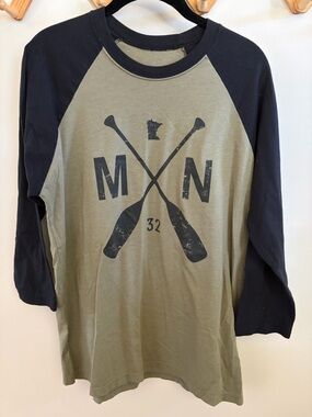 Sota Clothing Co. Green and Black Raglan Baseball Shirt - MN Oars Graphic